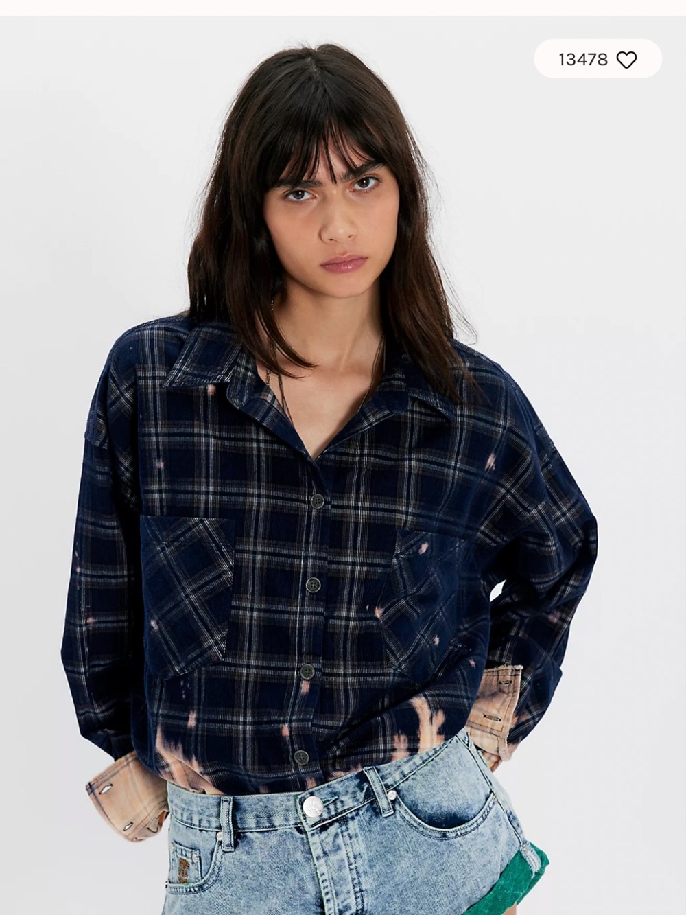 Free people The Tales Bleached Check Cord Button Down NWT